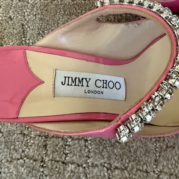 JIMMY CHOO Bing 65mm Patent Crystal Embellished Mules Candy Pink Sz 38 EU - Picture 7 of 12